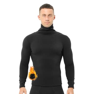 Ouruikia sous-vêtements Thermiques Homme Polaire Double Face Fine Manches Longues Pulls Hiver Chaud Baselayer, Noir, S
