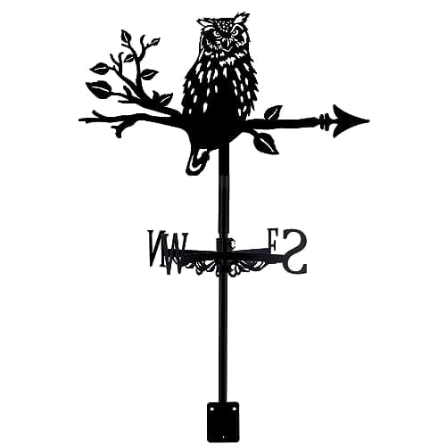 SUPERDANT Hibou Girouette de Jardin Exterieur Forgé Girouettes à Vent en Métal Hibou sur Branche Animal Toit Jardin Panneau de Direction Outil de Mesure du Vent Deco Jardin Exterieur