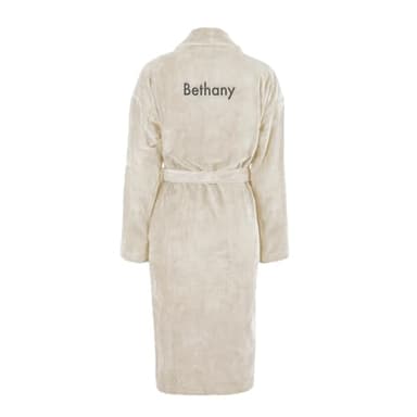 YourSurprise Peignoir Femme personnalisé - Peignoir Femme brodé avec nom ou Texte et des Polices d'écriture différentes (FR/ES, Alpha/lettres, L, TG, Taille normale, Taille normale, Beige)