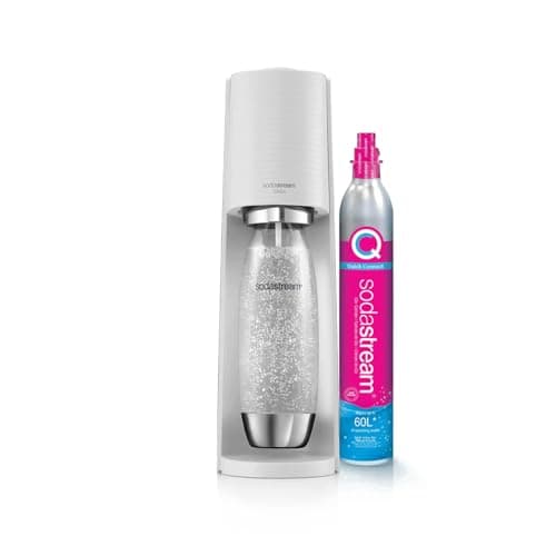 SodaStream TERRA Machine à Eau Pétillante et Soda | Pack 1 Bouteille 1L Finition Acier Inoxydable Compatible Lave-Vaisselle + 1 Recharge de Gaz 60L à Clipser | Blanche