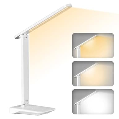 Diboniur Lampe de Bureau LED, Sans Fil Avec 2400mAh Batterie, 3 Modes de Températures & Luminosité Réglable 15 à 100%, Pliable, Contrôle Tactile, Protection des Yeux, pour Chevet, Bureau, Enfants