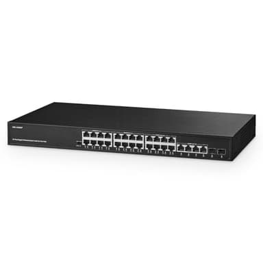 Binardat 30 Port Gigabit POE Switch, 24 Ports POE+ 100/1000Mbps, 4 Gigabit Uplink, 2 Gigabit SFP, IEEE802.3af/at, Alimentation 450W, boîtier métallique Plug and Play RackMount Switch