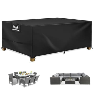 PATWING Housse Salon de Jardin, Housse Table de Jardin, Housses pour Mobilier de Jardin, Bâche de Protection Étanche 600D Oxford Tissu Imperméable (213*132*72cm Modèle amélioré)