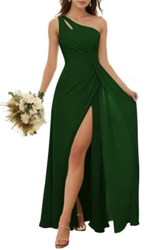 Robe de princesse asymétrique pour demoiselle d'honneur en mousseline de soie Robe de soirée formelle ZM154, vert émeraude, 38