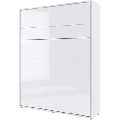 Lenart Lit escamotable Matelas Inclus Vertical 160x200cm Blanc Brillant Lit Rabattable Consus
