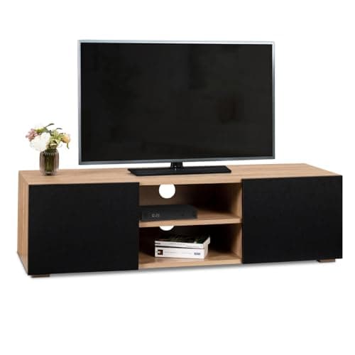 IDMarket - Meuble TV 113 cm ELI Bois façon hêtre Portes Noires