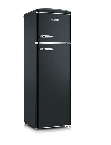 SEVERIN Réfrigérateur Congélateur 2 portes, Pose libre, Réfrigérateur Double Porte avec Congélateur Largeur 55 cm, 246 L, Classe D, Look Rétro, Noir mat, RKG 8984