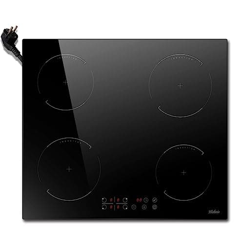 Hobsir Plaque Induction 4 Feux avec Prise, 3500W Plaque à Induction, Plaque de Cuisson Électrique Encastrable, 60CM, Commande Tactile, Verrouillage de Sécurité, Verre Céramique Noir, 240V