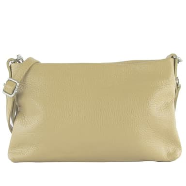 modamoda de - T258 - Sac bandoulière pour femme en cuir italien, Beige crème., m