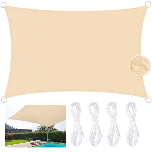 AQXONG Voile D'ombrage Imperméable Rectangulaire 3 x 5m Toile Ombrage 95% Une Protection des Rayons UV pour Extérieur Terrasse Jardin Balcon - Beige