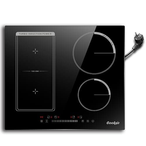 Cooksir Plaque Induction 4 Foyers avec Prise, Table de Cuisson Induction Encastrable 60cm, 3500W, Zone Combinée pour le Gril, Commande Tactile à Curseur, 220V