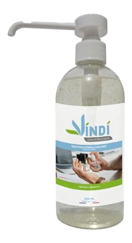 Vindi Désinfectant solution hydroalcoolique - Flacon pompe de 500ml - Fabrication Française - 76% d'alcool - Désinfection des mains et des surfaces - Virucide