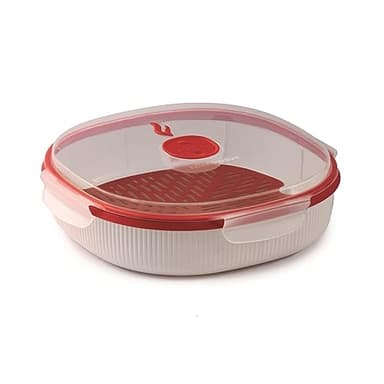 Snips, Cuiseur à Vapeur pour Micro-ondes, Cuiseur Vapeur 2 LT, Grand pour Aliments 24,5 x 24,5 x 7 cm, Colore Blanche et Rouge, Made in Italy
