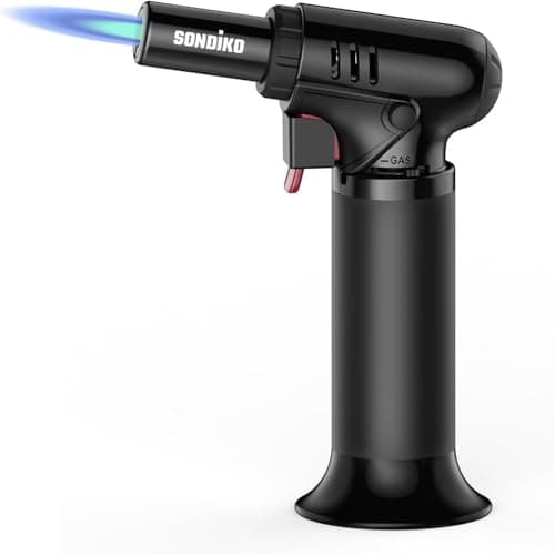Sondiko Chalumeau de Cuisine, S907 avec Jauge de Carburant, Briquet Chalumeau Rechargeable avec Verrouillage de Sécurité et Flamme Réglable, Pour le Soudage, I'art de La Résine, Butane Non Inclus
