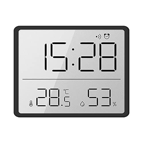 Lancoon Thermomètre Hygromètre Numérique, Petit Réveil LCD avec Température Humidité 12/24 Heures ℃/℉ Support de Batterie pour Maison Étudiants Bureau