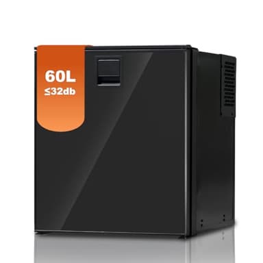 SMETA Frigo Compression 12v/24v, 60L, Frigo Camping Car, Frigo Caravane, Réfrigérateur Camping Car, Réfrigérateur 12v pour Voiture Camion Bateau Van Aménagé Fourgon, avec Lumière et Serrure, Noir