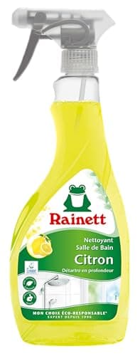 RAINETT - Spray Nettoyant Spécial Salle de Bain - Élimine Les Traces - Haute Efficacité Anti-Calcaire - Spray Eco-Conçu - Flacon 100% Recyclé & Recyclable - Ecolabel - Citron - 500 ml