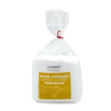 Acide Citrique - Sachet 1kg - Nettoyant Multi-Usages, Détartrage Naturel des Machines à Laver, Anti-Calcaire, Cuisine, Cosmétique - La Compagnie du Bicarbonate, Fabriqué en France