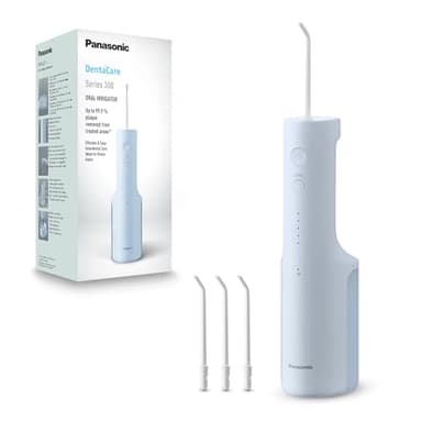 Panasonic Series 300 Hydropulseur Dentaire Ultrasonique EW-DJ27-A303, Jet dentaire, Irrigateur Oral, 200ml, IPX7, 4 Embouts Standard, 5 Réglages de Pression, Accessoire de Voyage, Bleu