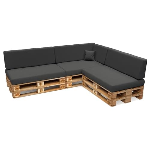 POKAR Set de 8 Coussins pour Palettes Euro Déperlant: 3X Assise 120x80cm + 3X Dossier 120x40cm + 1x Dossier 60x40cm + 1x Coussin 40x40cm, Canapé de Jardin, sans Palette, Anthracite