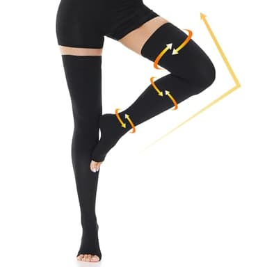 Beister Bas de Compression Médicale à Bout Ouvert, 20-30mmhg Niveau 2 Longues Bas de Compression pour Femme & Homme, Silicone Pointillé Antidérapant, Soutien Progressif, pour Les varices, l'œdème