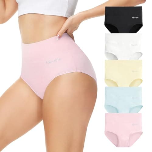 Momoshe Culotte Femme Coton Taille Haute 5 Pièces Elasticité Extensibles Slips Femmes Noir Blanc Beige Bleu Rose 2XL