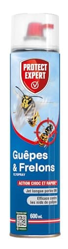 PROTECT EXPERT Spray Aérosol Guêpes, Frelons & Frelons Asiatiques - 600 ml - Jet Longue Portée 6m - Efficace Sur Les Nids - Action Choc & Foudroyante - GUEP600N