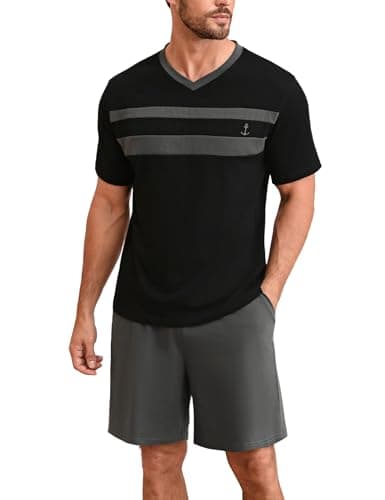 Nieery Pyjama Court Homme Coton pour l'été L'ensemble Comprend Un Pyjama à Manches Courtes Short Pyjama Homme avec col V idéal pour la Nuit T-Shirt et Pantalon de Pyjama Assortis en Deux pièces
