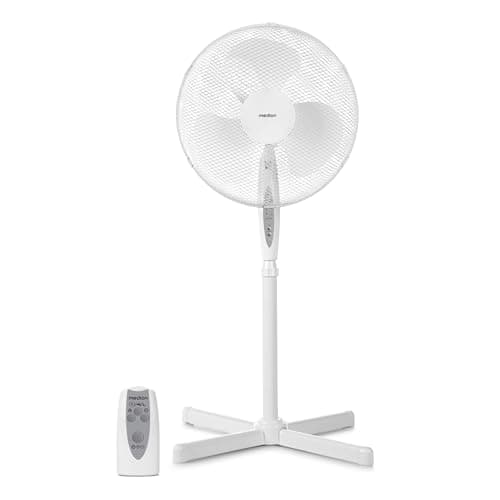 MEDION Ventilateur sur pied avec télécommande, trois vitesses, puissance de 45 watts, 36 cm, fonction pivotante, oscillation, hauteur réglable, MD18795, blanc