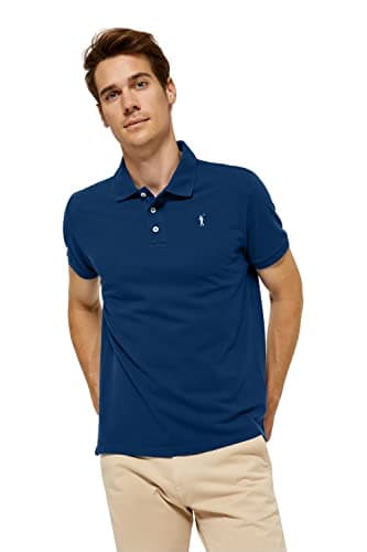 Polo Club Polo Bleu Indigo en piqué avec Patte à Trois Boutons et Logo brodé Contrastant Homme