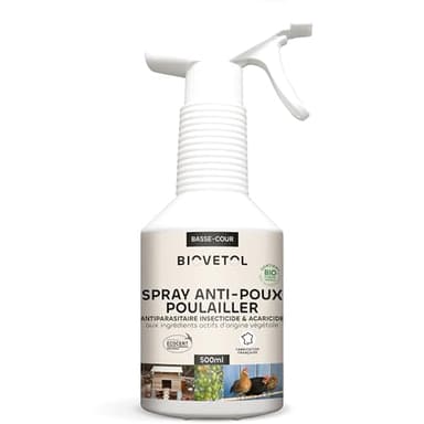 Biovetol - Spray Anti-Poux pour le poulailler Bio - Antiparasitaires pour le poulailler (Spray)