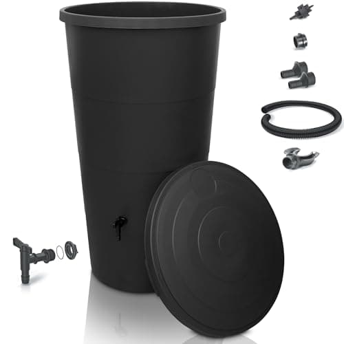 YourCasa récupérateur Eau de Pluie 200 litres [avec collecteur de Pluie] - avec raccord de Tuyau de Descente – Récupérateur Eau de Pluie avec Robinet - Reservoir Eau de Pluie (Anthracite, 200L)