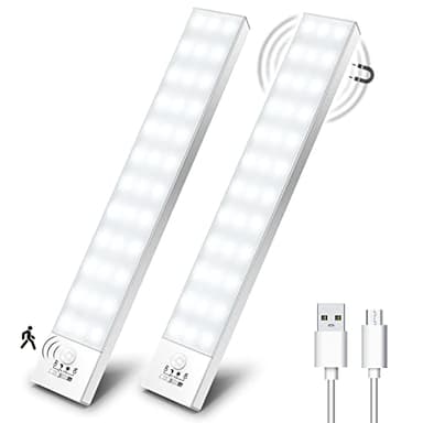 OUILA Lampe d'Armoire 36 LED, Rechargeable USB Sans Fil LED Lampe de Placard à Détecteur de Mouvement, Éclairage à LED étude de Cuisine Veilleuse Escalier Couloir (2 Pack)