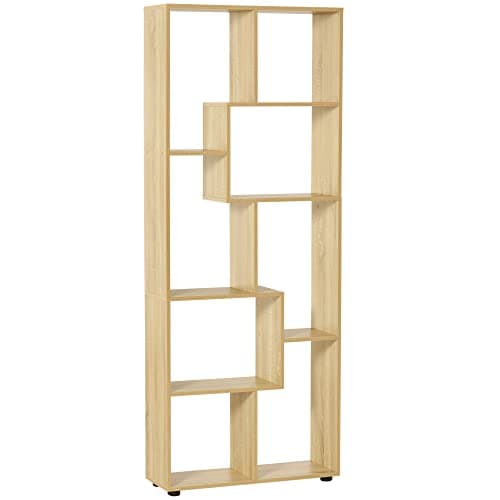 HOMCOM Bibliothèque étagère Zig zag Design Contemporain 70L x 24l x 178H cm Panneaux Particules Bois Naturel