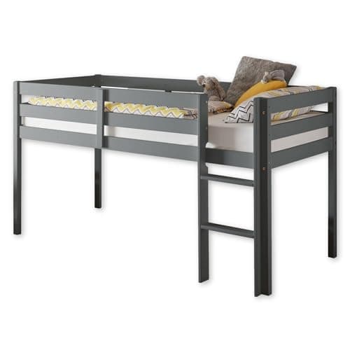 KENI Lit Mezzanine Moderne avec échelle et Surface de Couchage de 90 x 200 cm, pour Enfant, Peu encombrant, en pin Massif, Gris, 97 x 113 x 207 cm (l x H x P)