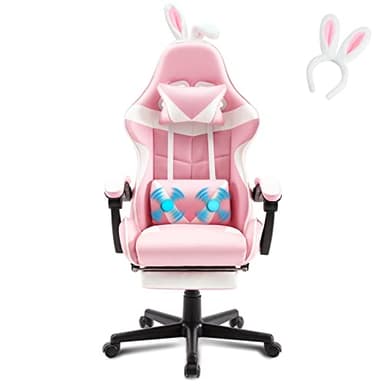 Soontrans Chaise Gaming Massante Ergonomique Fauteuil Gamer avec Serre-tête & Support Lombaire Massage & Appui-tête & Repose-Pied, Chaise Gamer pour Youtube Livestreaming Playstation Xbox (Rose)