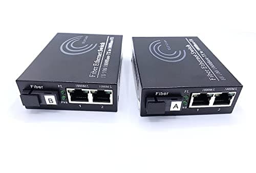 Elfcam® - Lot de 2 Convertisseur Fibre Ethernet, Convertisseur de Média SFP Inclus, Jusqu'à une Distance de 20KM sur Fibre Optique SC Monomode (2 Ports RJ45 *2 Ports RJ45)