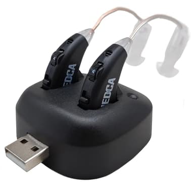 Ensemble d'amplificateurs auditifs numériques - Paire d'amplificateurs sonores personnels rechargeables de qualité supérieure pour contour d'oreille avec socle USB