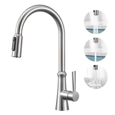 Aktines Robinet de Cuisine à 3 Voies avec Douchette extractible, Mitigeur de Cuisine pour Filtre à eau, 2 en 1 Mitigeur évier Cuisine pour Systèmes d'Osmose en acier inoxydable brossé