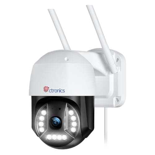 Ctronics 4K 8MP Caméra Surveillance WiFi Extérieure PTZ, 2.4/5Ghz WiFi, Détection Humaine/Véhicule/Animal, Suivi Automatique, Cloud, 355° 90°, Vision Nocturne Couleur, Audio Bidirectionnel