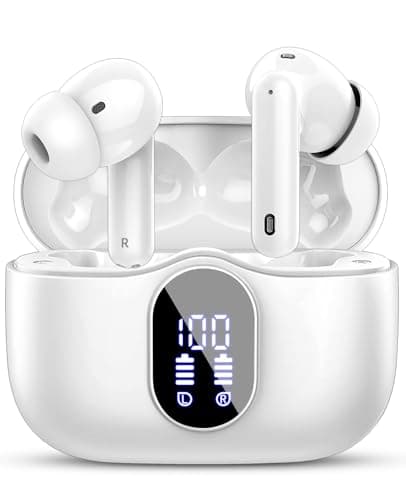 Écouteurs Bluetooth 5.3, Écouteur sans Fil avec 4 ENC Réduction Antibruit Mic Casque Bluetooth Hi-FI Son Stéréo, 36 Heures Durée de Lecture, IP7 Etanche, Écran LED, Contrôle Tactile