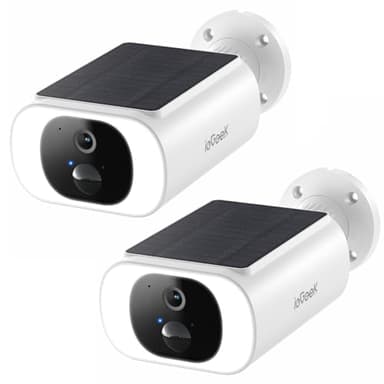 ieGeek 2 Pièces 2K Camera Surveillance WiFi sans Fil - IP66 Camera Exterieur Solaire, Panneau Solaire Integree, Vision Nocturne Couleur, PIR Détection S1