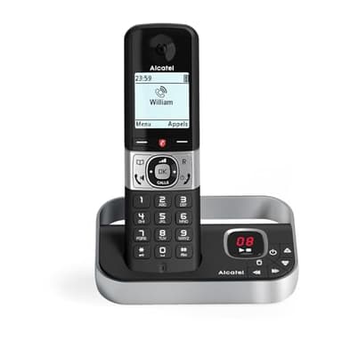 ALCATEL F890 Voice - Téléphone Fixe Sans Fil DECT Avec Répondeur - Écran Graphique Haute Résolution - Mains Libres - Blocage Des Appels - Sonnerie VIP - Répondeur 50 Min - Noir/Gris
