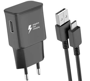 Newding Chargeur Rapide pour Samsung Galaxy S23 S21 S20 S10 S10+ S10e S9 S9+ S8 S8+ A16 A15 A14 A13 A12 A05S A55 A54 A35 A32 Tab A9 A9+ EP-TA200 USB Adaptive Fast Charging avec Câble Type C (Noir)