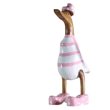 ART-CRAFT Canard en bois - Décoration de jardin - En bambou - Racine et teck - Rose - Peinte à la main - 25 cm
