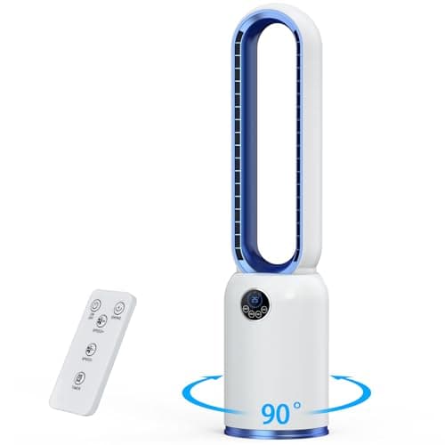 YAZEKY Ventilateur Colonne Silencieux, 90° Oscillation&24 Vitesses pour Ventilateur Sans Pale, Ventilateur Tour avec 12H Minuteries, Ventilateur Sans Lame avec Télécommande et Ecran Tactile, Fan Bleu