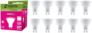 Ampoule LED GU10 10W Superia, Equivaut à l’ampoule halogène de 90W, Blanc Naturel 4000K, 120° Angle de lumière, 1000lm, Non Dimmable, Confection de 10