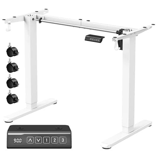 VASAGLE Bureau Électrique Réglable en Hauteur, Cadre de Bureau Assis-Debout, Support de Table, sans Plateau de Table, avec 2 Crochets, Fonction Mémoire 3 Hauteurs, Acier, Blanc Mat LSD021W01