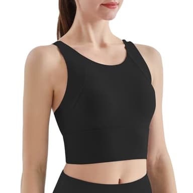 Soutien-Gorge de Sport Long avec Dos Nageur pour Femme - Débardeur Court Rembourré à Absorption des Chocs, Soutien-Gorge sans Armatures à Bonnets Fixes Intégrés pour Le Yoga et la Course à Pied