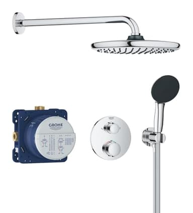 GROHE Precision Thermostatique Ensemble de Douche Encastré 2 sorties (Douche de Tête Vitalio Start 250, Pommeau de Douche Vitalio Start 110 2 jets, Support Mural et Flexible 1, 5 m), Chromé, 34883000